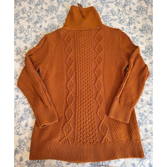 LL Bean Signature Women's Funnelneck Sweater Size XL Cable Knit Mustard Gold - Picture 4 of 9